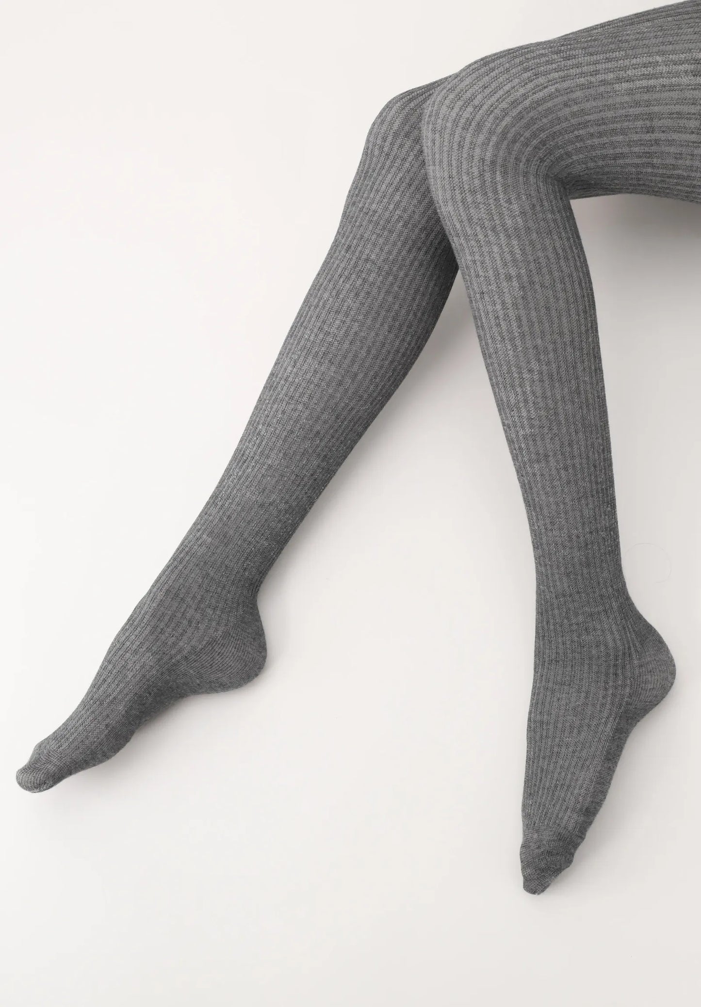 Oroblu Eco Natural Rib Tights - Light grey ribbed knitted tights made of soft recycled polyester and viscose with built in shoe liner socks.
