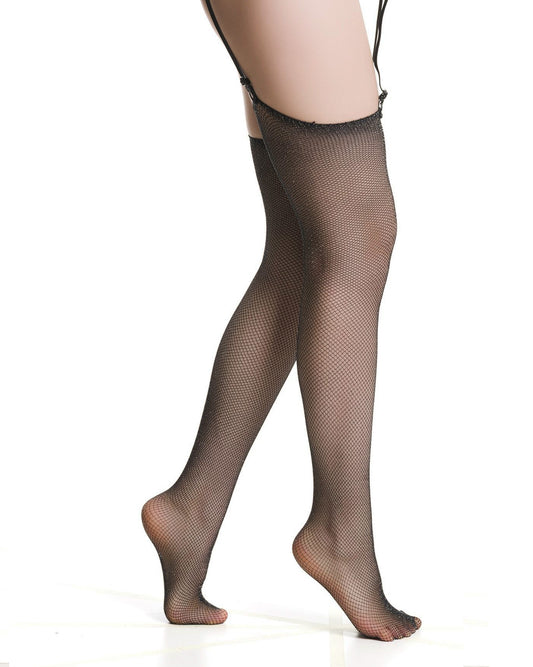 Trasparenze Air Calza - Black classic micro fishnet stockings with sparkly silver lamé throughout and unfinished top.