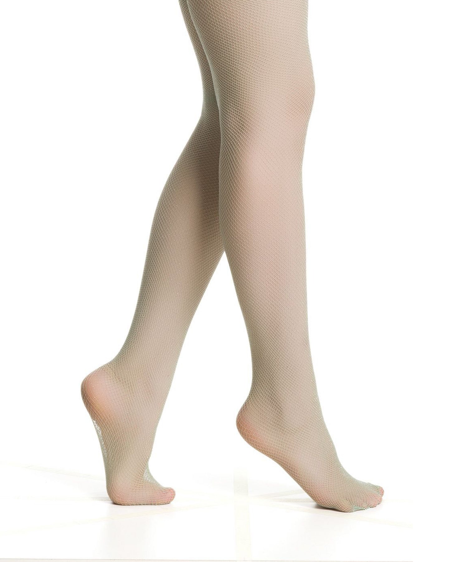 Trasparenze Air Tights - Sage green classic micro fishnet tights with sparkly silver lamé throughout and seamless body.