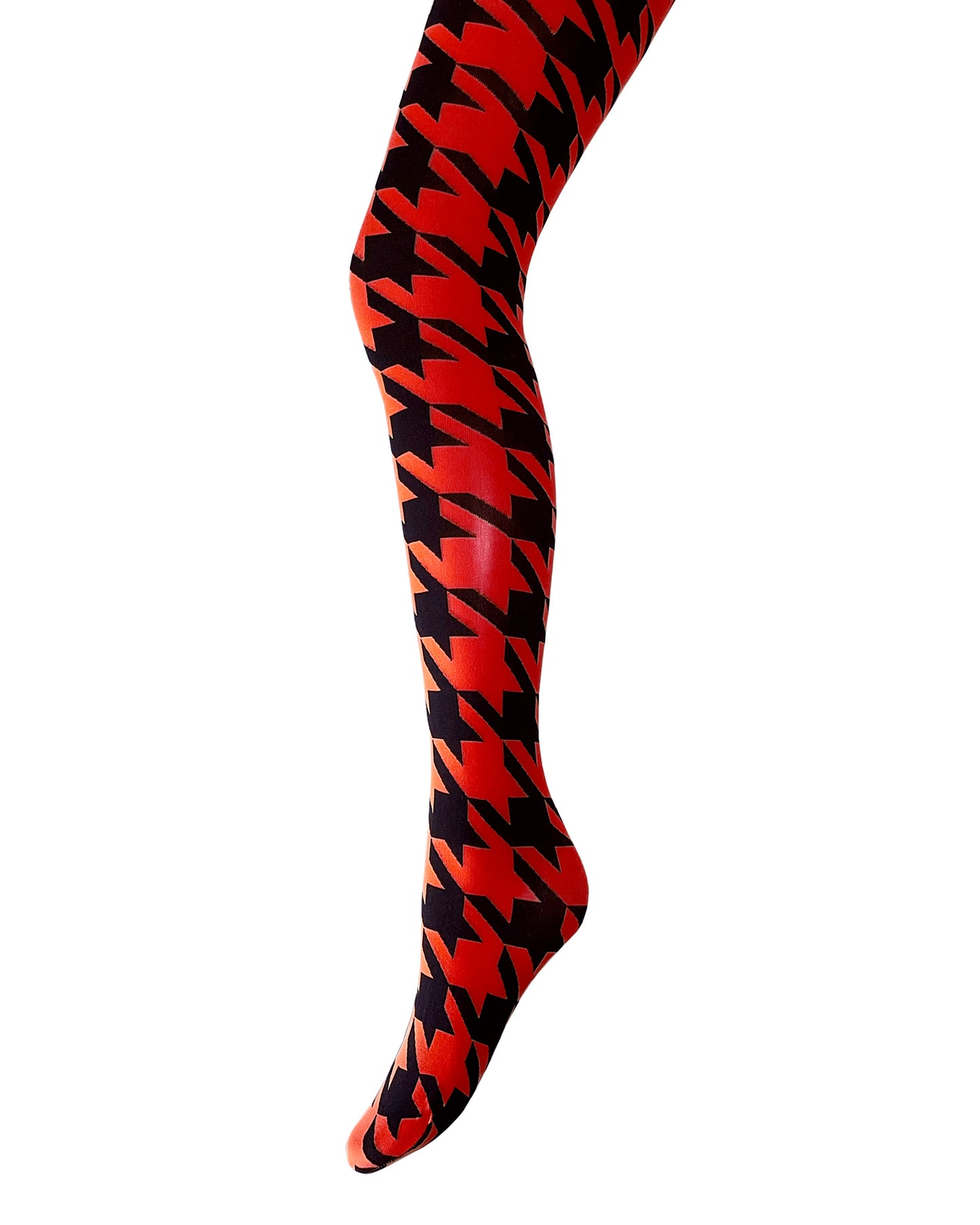 Trasparenze Copernicus Collant - Red opaque fashion tights with a bold and large black houndstooth pattern