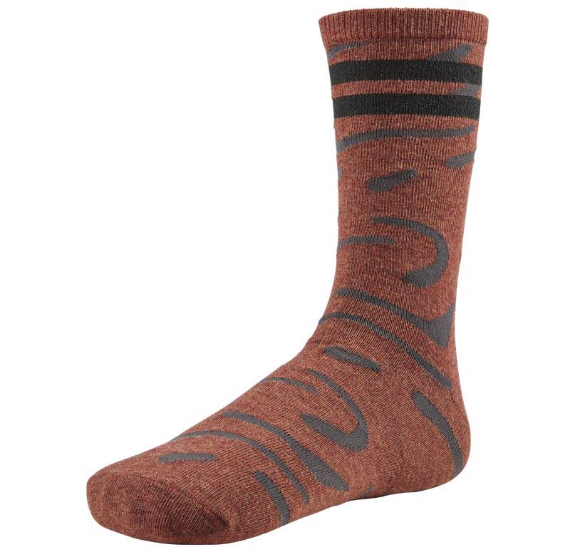 Ysabel Mora 12658 Rust Orange Animal Pattern Cotton Socks with zebra print and black glitter sport striped cuff