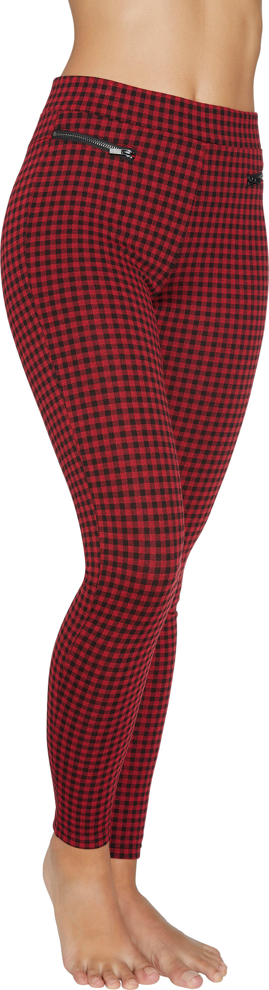 Ysabel Mora 70255 - red and black gingham check stretch high waisted trouser leggings