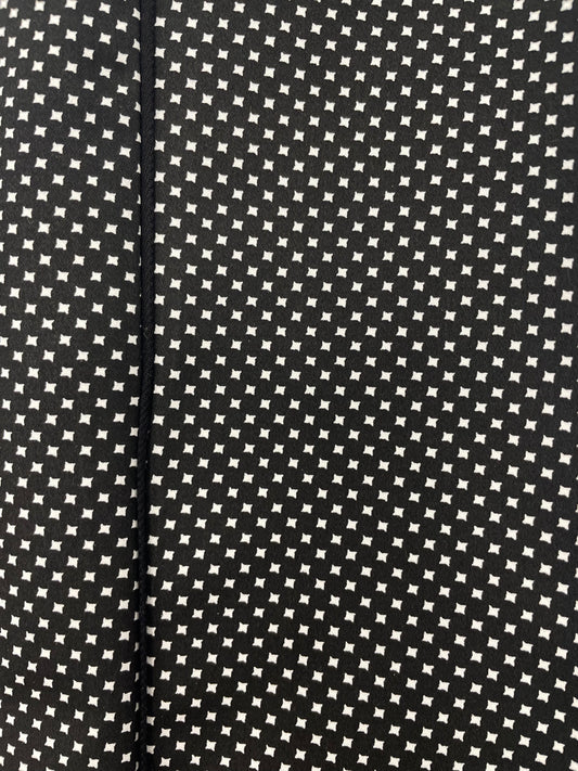 SiSi Micropois Legging - Black light weight cotton mix stretch flared trouser leggings (treggings) with a small white spotted square pattern and piping on the outside leg.