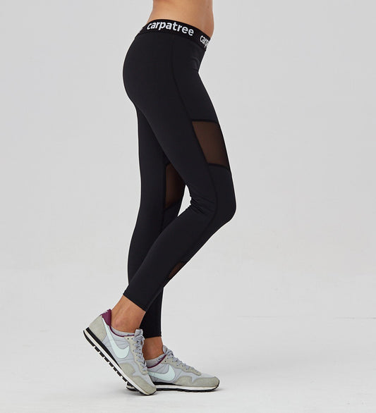 Carpatree Double Mesh Leggings - black activewear gym leggings with sheer mesh front panels