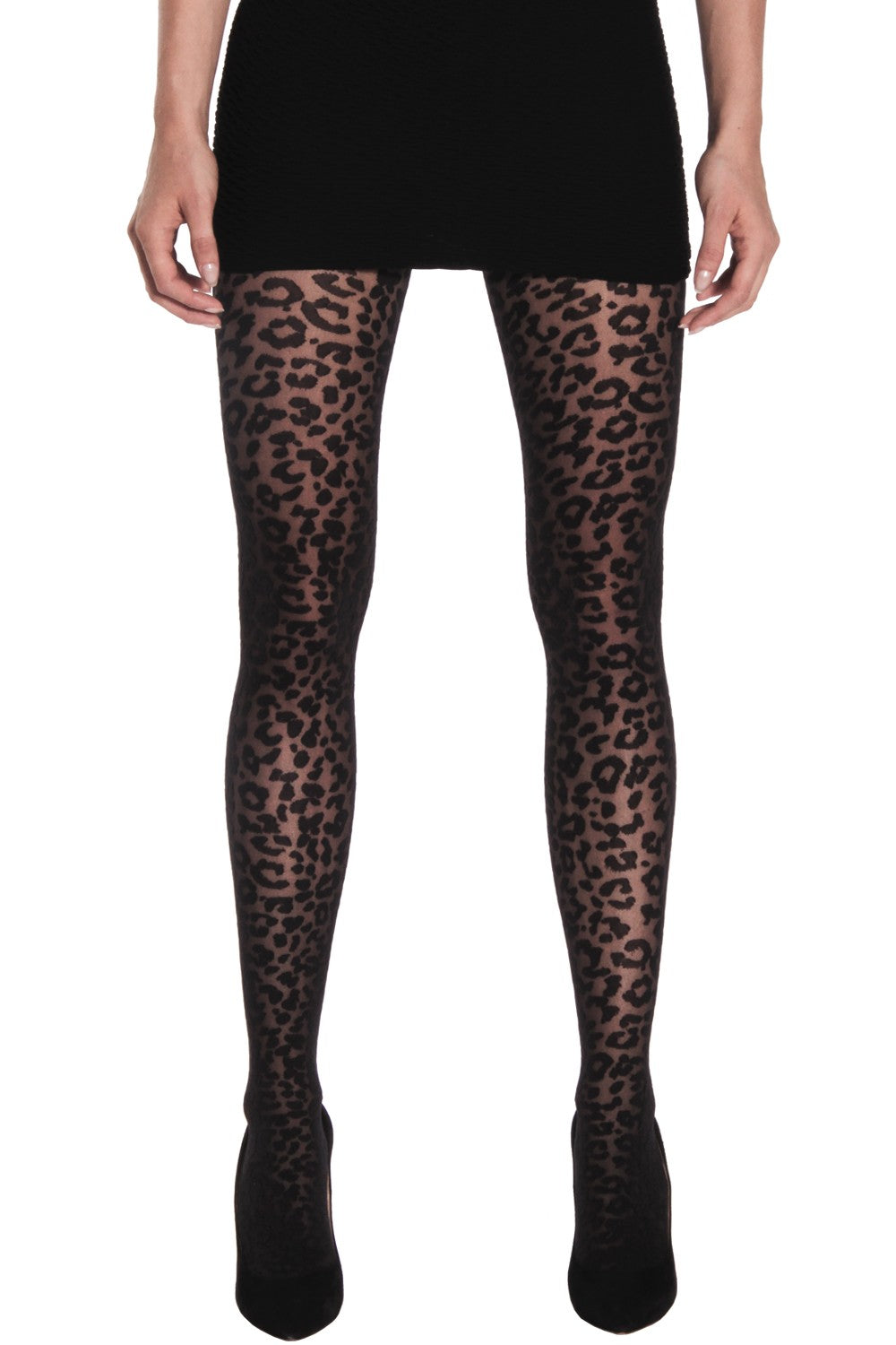 Emilio Cavallini Leopard Tights - sheer black fashion tights with an opaque animal print pattern