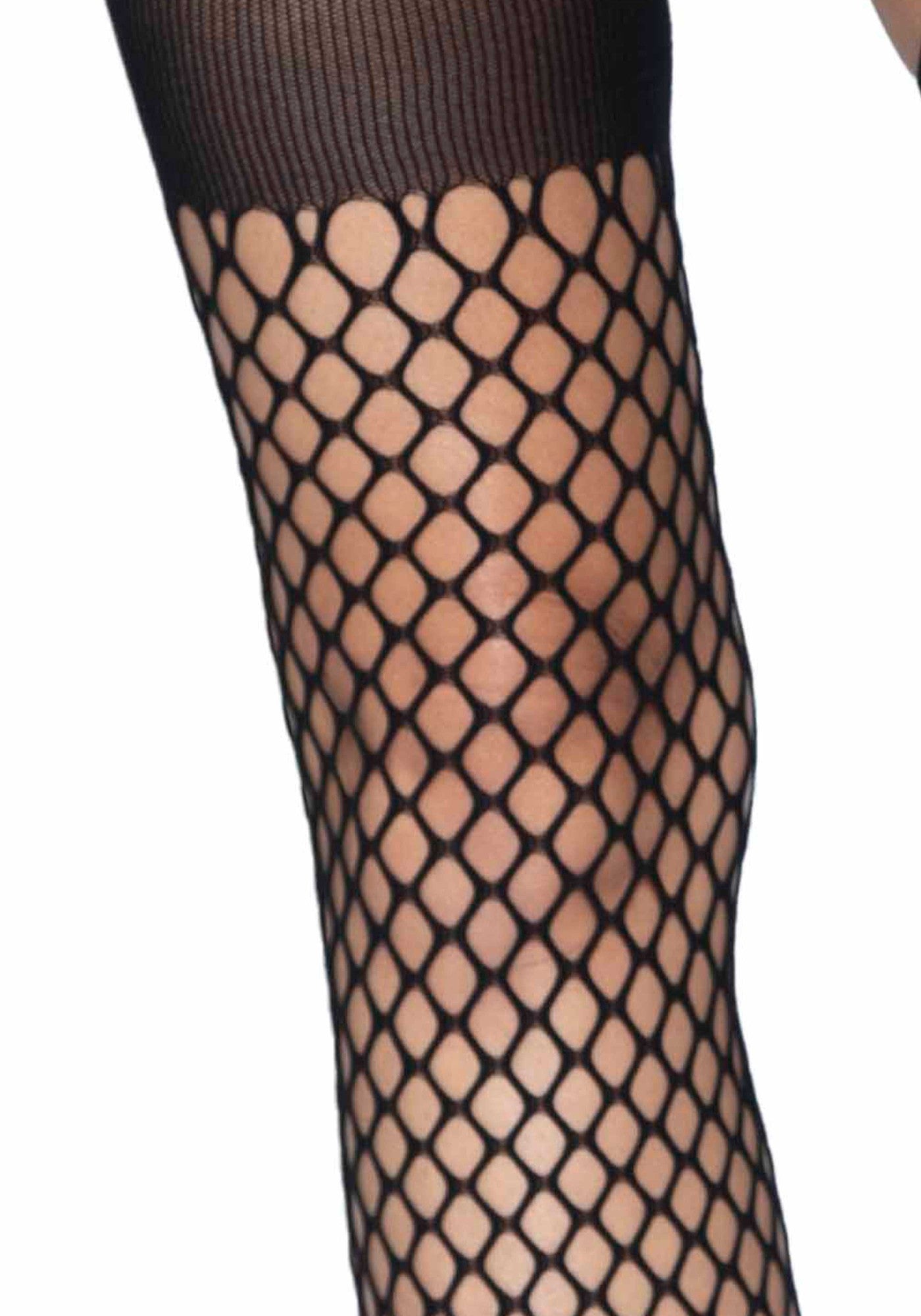 Leg Avenue 1953 Fishnet Suspender Tights - Black openwork fence fishnet style suspender tights with plain opaque top and toe.