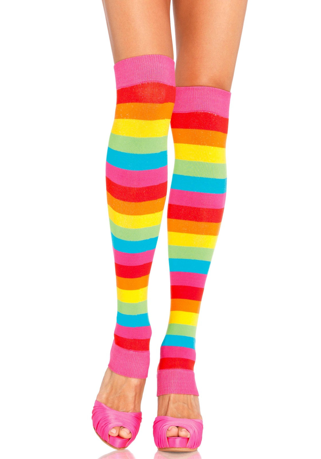 Leg Avenue 3922 Rainbow Legwarmer - Bright long knitted over the knee leg warmers with multicoloured rainbow horizontal striped.