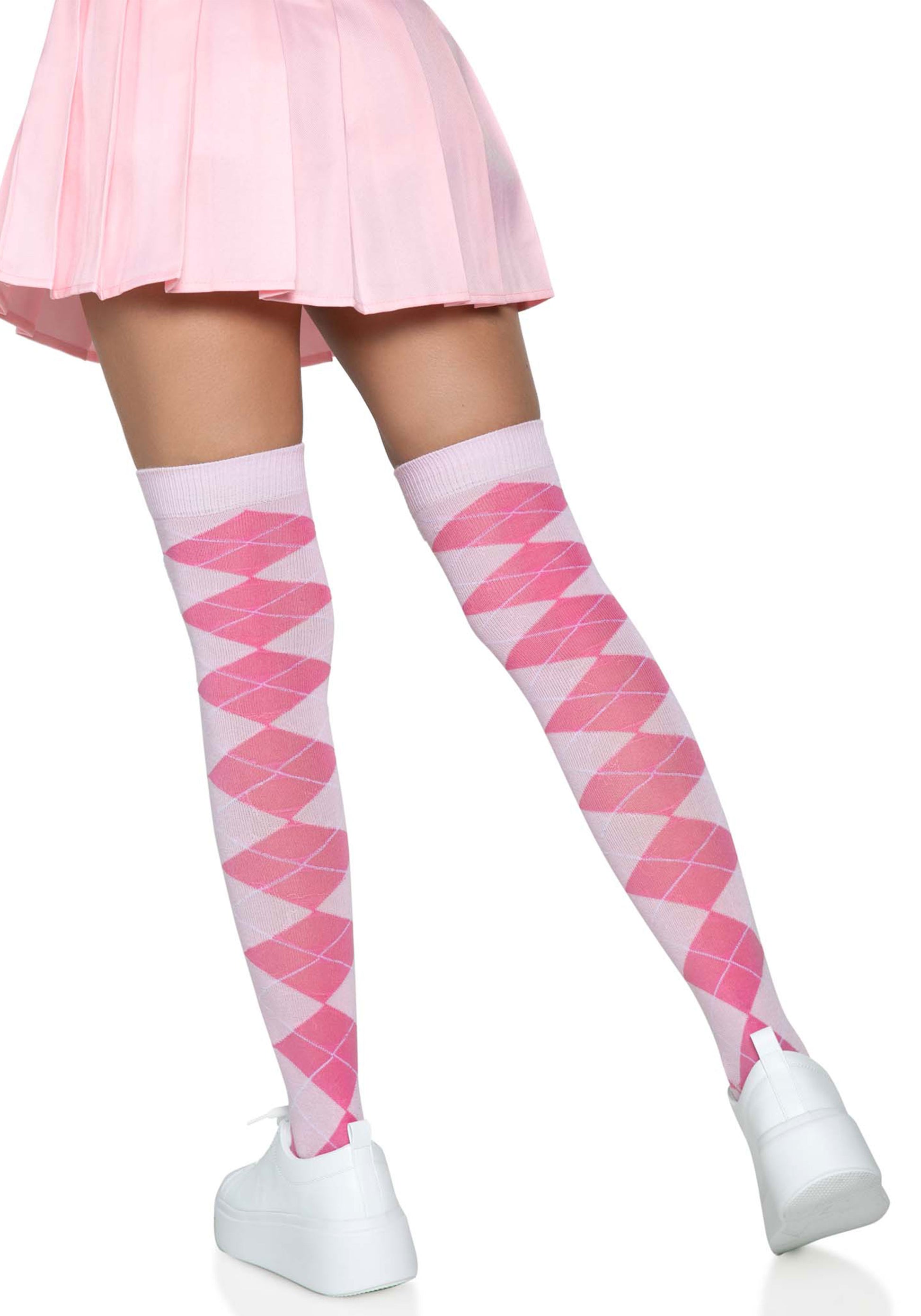 Leg Avenue Argyle Thigh Highs - Pink knitted argyle diamond golf style patterned over the knee socks.