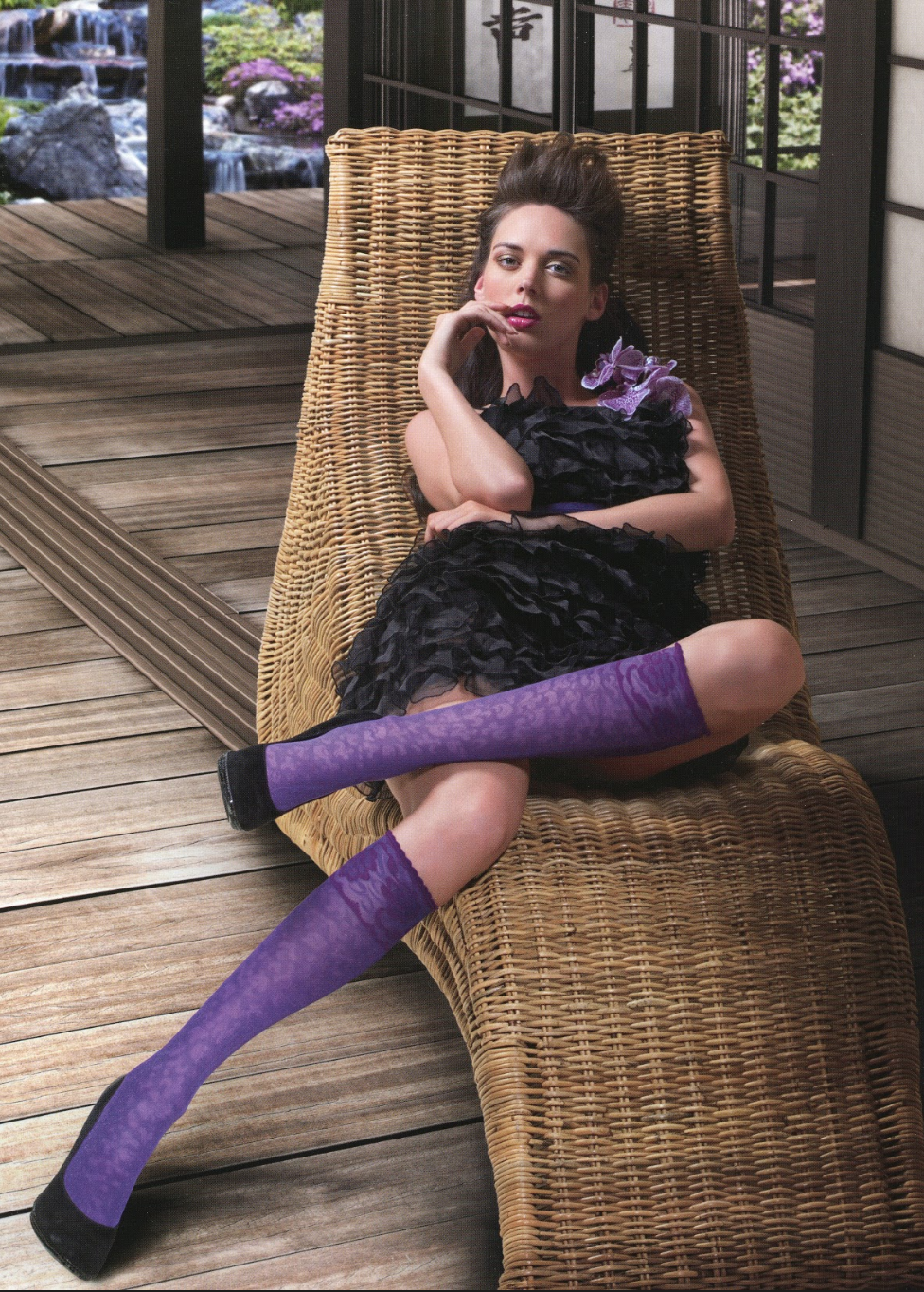 Omsa Couture Gambaletto - floral patterned knee-high fashion socks with a contrast floral cuff