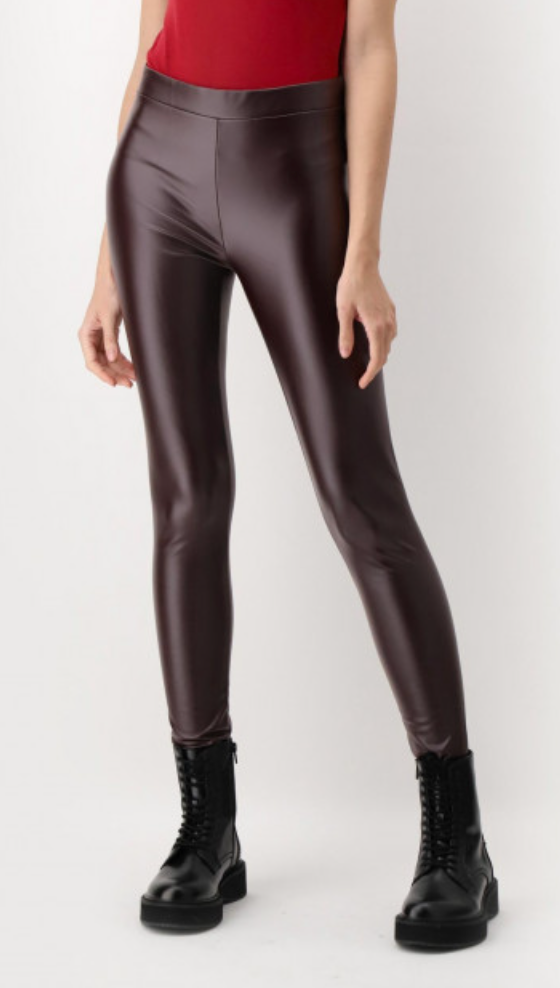 OroblÌ_ Must Leggings - Fleece lined thermal faux leather leggings in dark plum