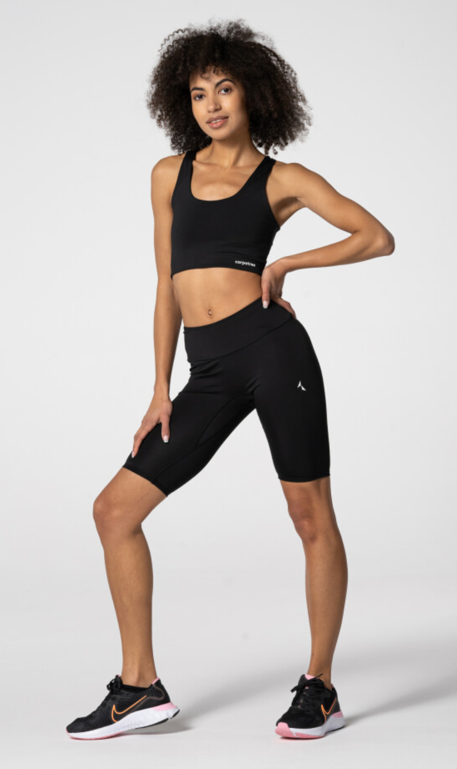 Carpatree Spark Biker Shorts - Black semi seamless biker sports with a high deep waistband and gusset. Made of soft and strong quick-drying breathable fabric, letting you train effectively and comfortably.