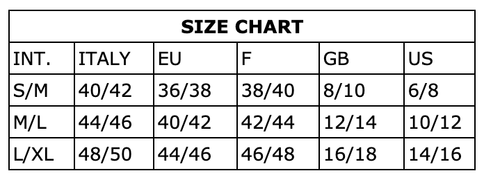 Omero - Size Chart (top)