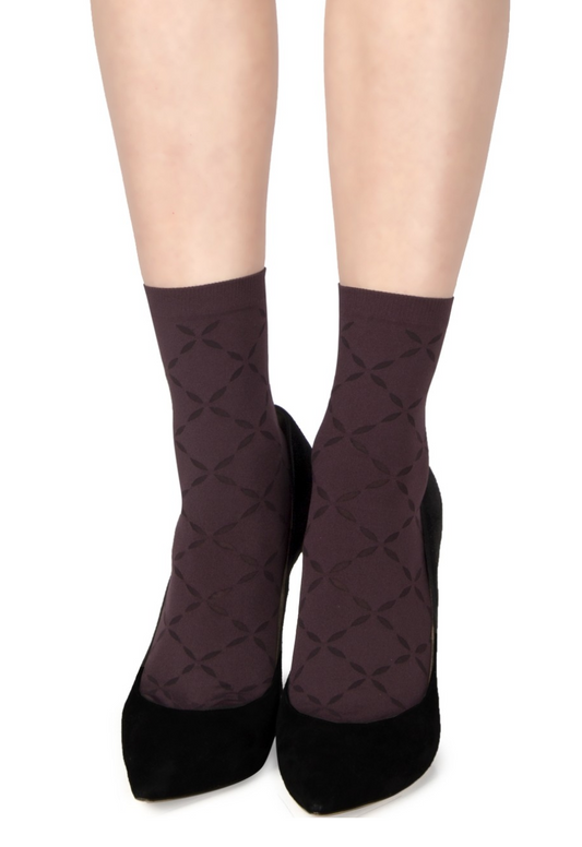 Emilio Cavallini 5C32.5.52 Soft Diamond Sock - aubergine / wine / purple opaque fashion ankle socks with sheer diamond pattern
