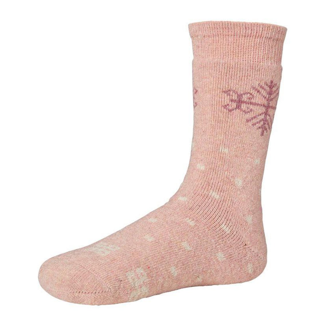 Ysabel Mora 12720 Snowflake Sock - Warm and cozy thick knitted pale light pink socks with a touch of wool and angora, with a snowflake motif and all over dotted square pattern.
