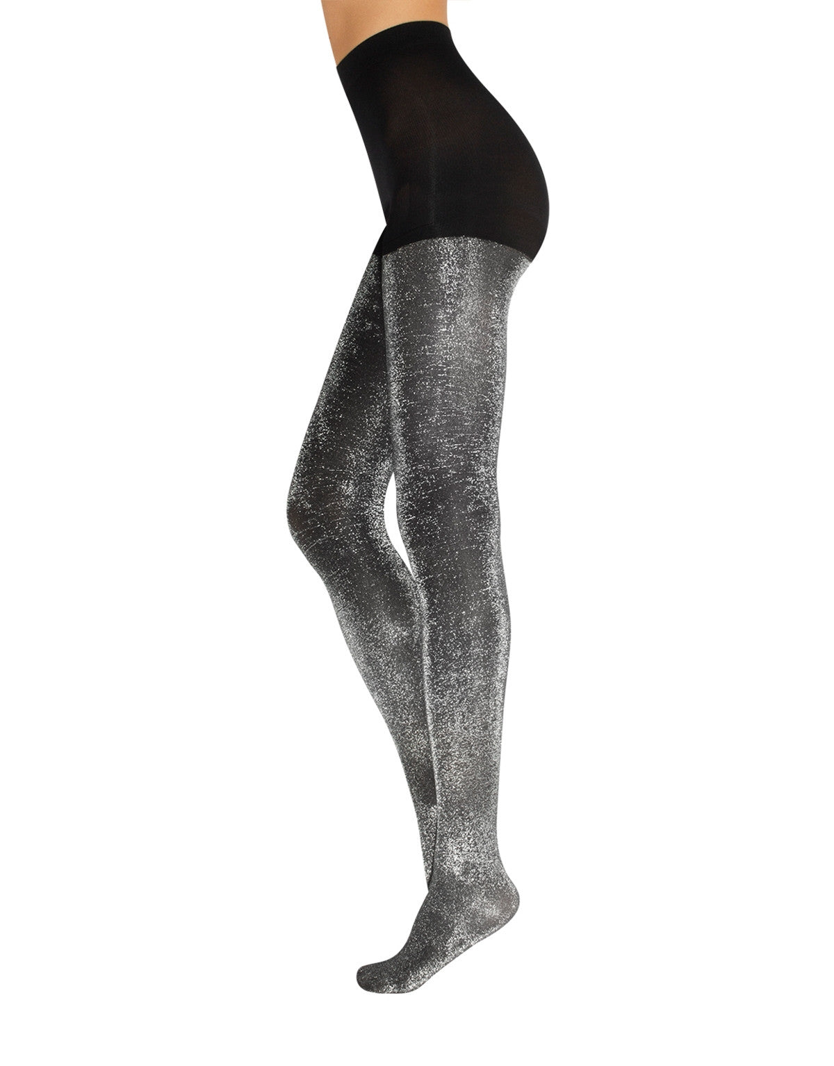 Calzitaly Shiny Lurex Tights - Sparkly lam̩ opaque fashion tights with in black and silver.