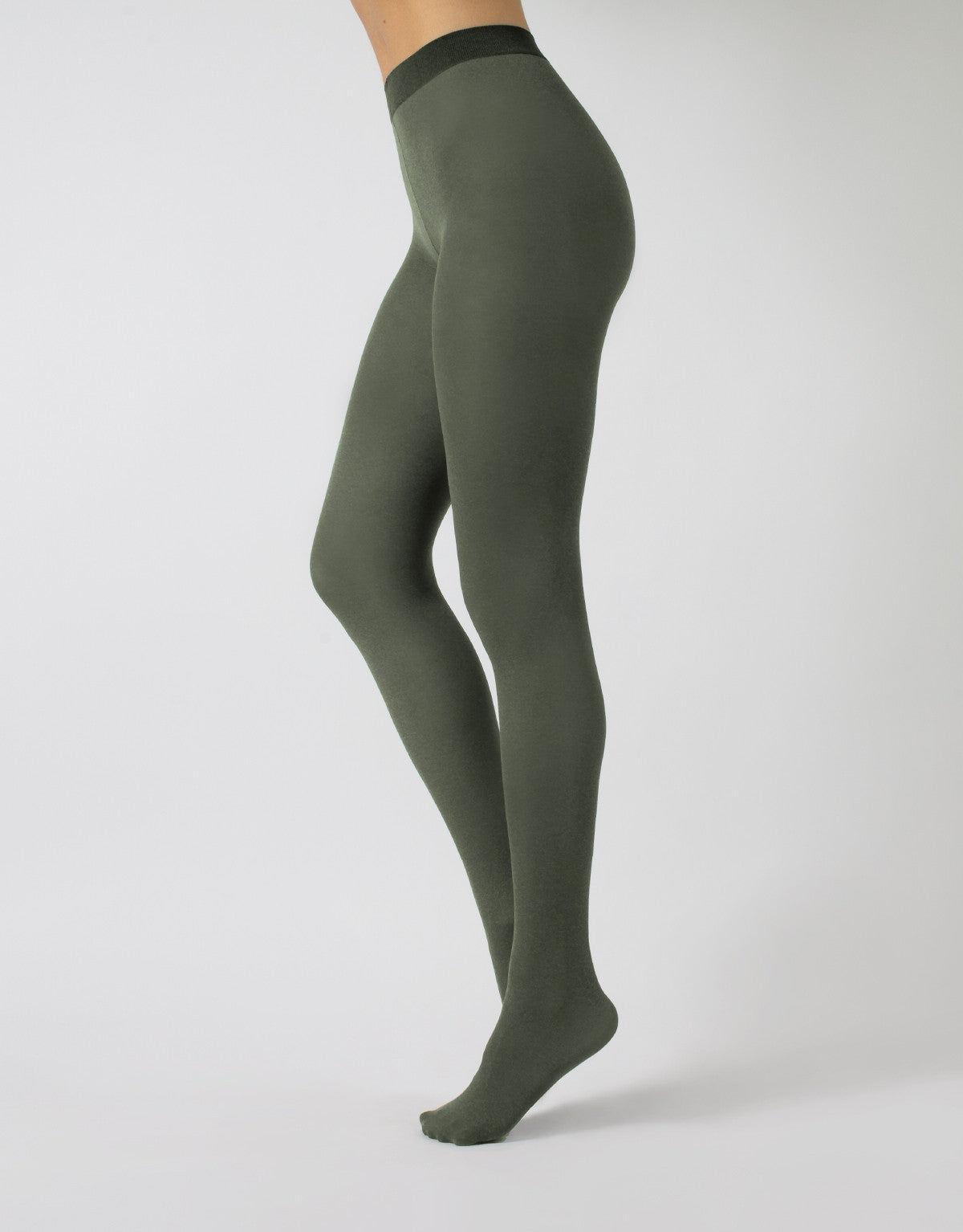 Calzitaly Melange Seam Tights - Dark bottle green opaque fashion tights with a knitted fleck effect, white back seam.