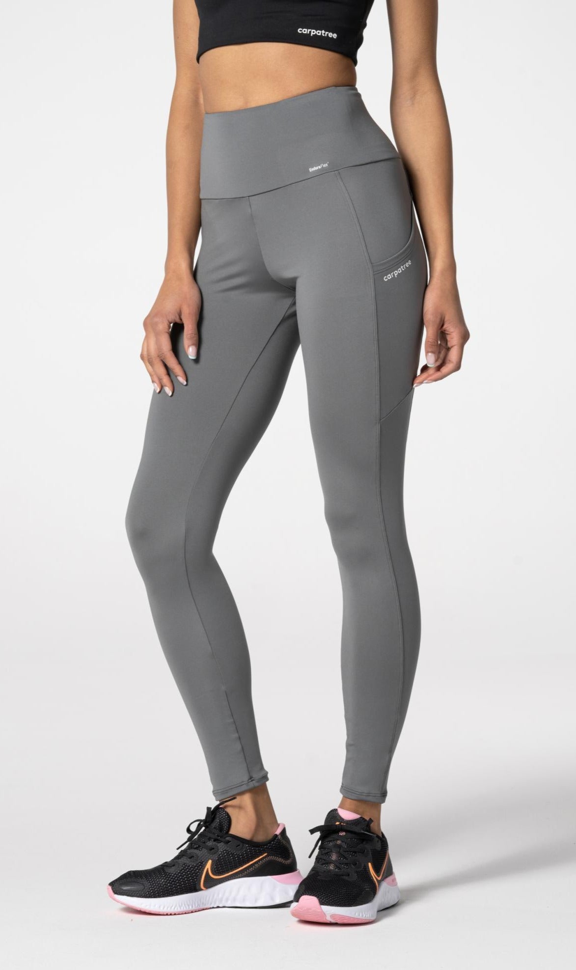 Carpatree Libra Pocket Leggings - Grey high waisted sports leggings with 3 pockets, 2 side pockets and a hidden pocket in the waistband.