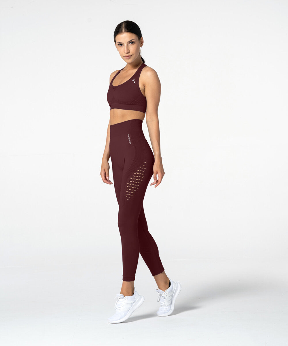 Carpatree Phase Seamless Leggings - Burgundy high waisted seamless leggings made of thick stretch fabric with ventilating mesh side panels.