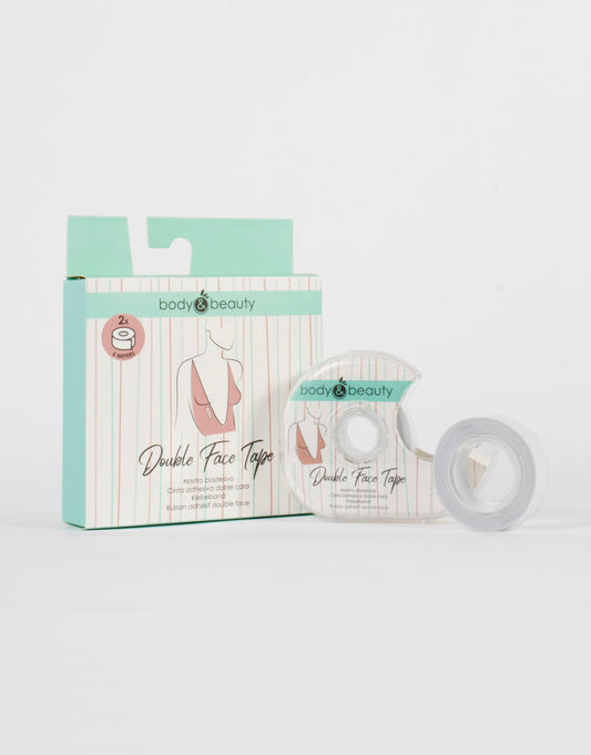 Body & Beauty Double Face Tape - Double sided sticky body tape made of soft fabric that is delicate but long lasting adhesive. It is perfect for securing clothes to the skin to help prevent your garment from moving out of place. It comes with two 5 meter rolls and a dispenser.