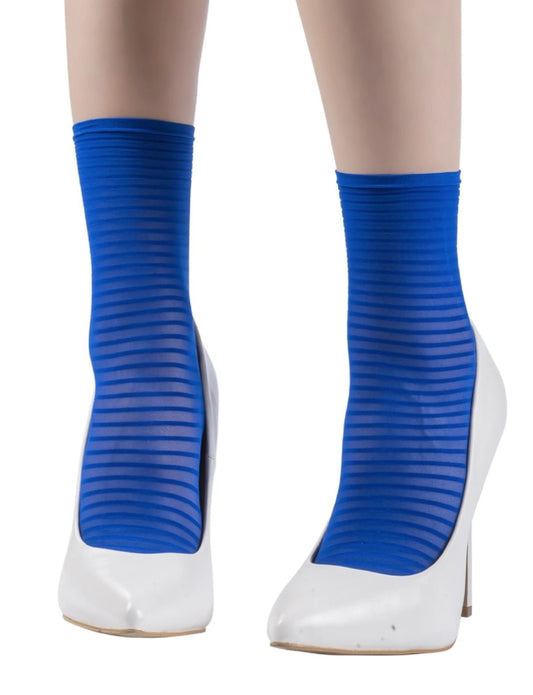 Emilio Cavallini 5D04.5.8 Thin Striped Ankle Socks - sheer blue fashion ankle socks with horizontal stripes