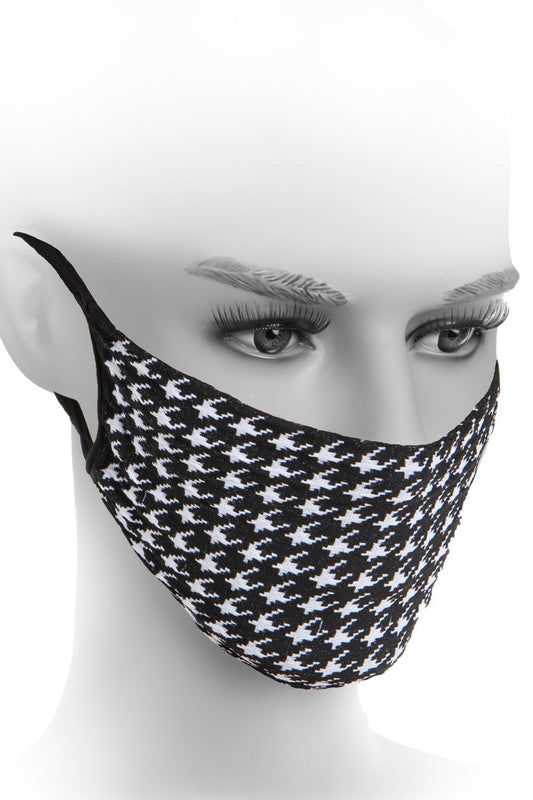 Fiore Black and White Houndstooth Hygiene Face Mask
