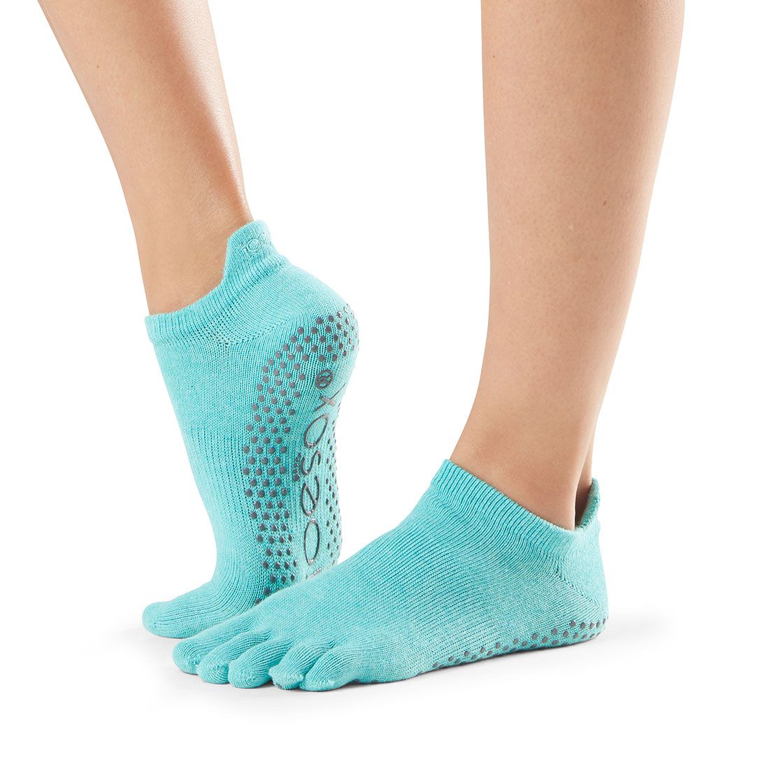 ToeSox Low Rise Full toe - turquoise blue toe socks with gripper sole, perfect for pilates and yoga