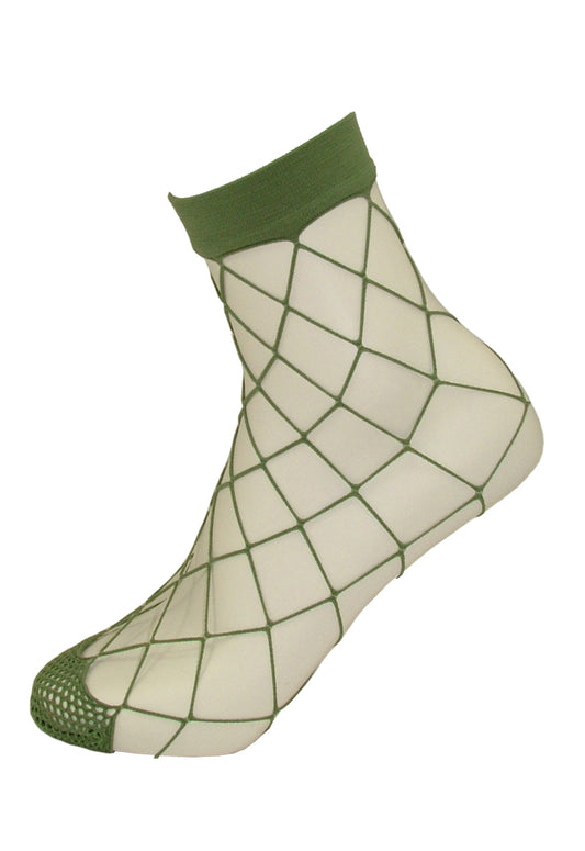 Omero Claire - khaki green wide fishnet ankle socks
