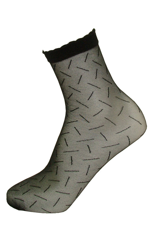 Omsa 3534 Leader Calzino - Sheer black fashion ankle socks with a diagonal linear pattern.
