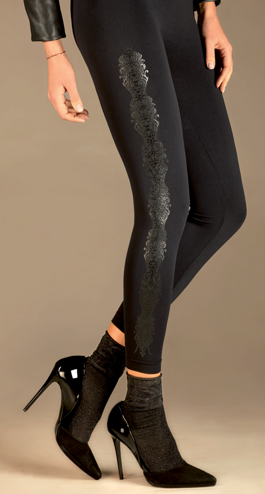 Omsa 3559 Soony Pantacollant - black fashion thermal leggings with a shiny print stripe