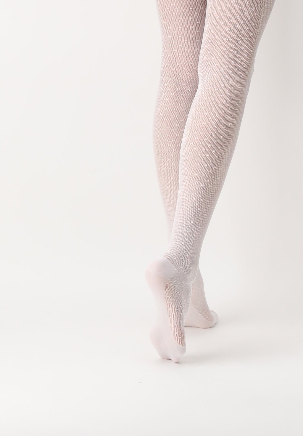 OroblÌ_ Eco Sneaker Tights - White micro mesh recycled tights with a polka dot spot pattern