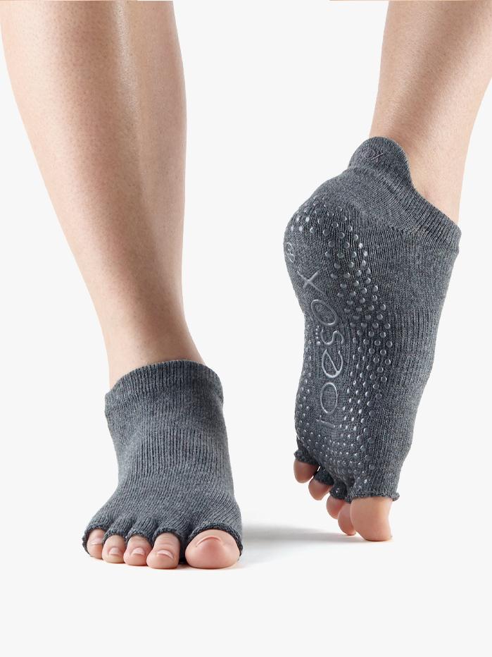 ToeSox Low Rise Half Toe - dark grey open-toe / toeless toe socks, ideal for yoga and pilates