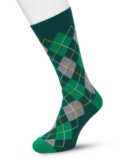 Bonnie Doon BP212113 Argyle Sock (Trekking Green) - Green, grey, yellow and white cotton ankle socks with a golf style diamond argyle tartan check pattern.