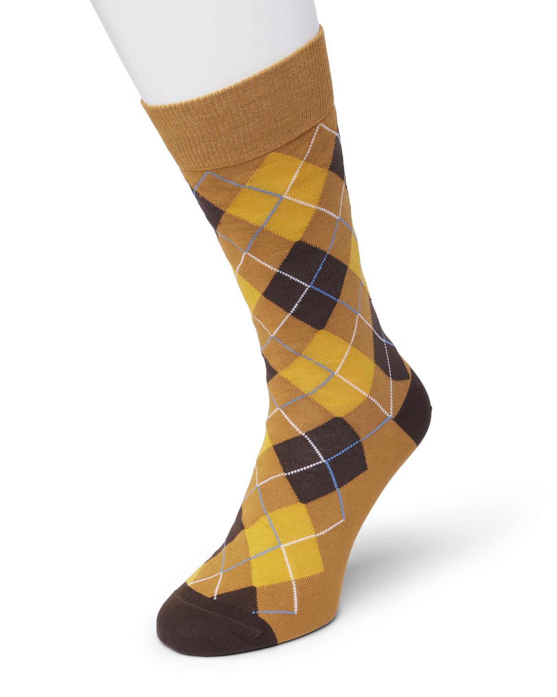 Bonnie Doon BP212113 Argyle Sock (Sudan Brown) - Mustard, brown and blue cotton ankle socks with a golf style diamond argyle tartan check pattern.