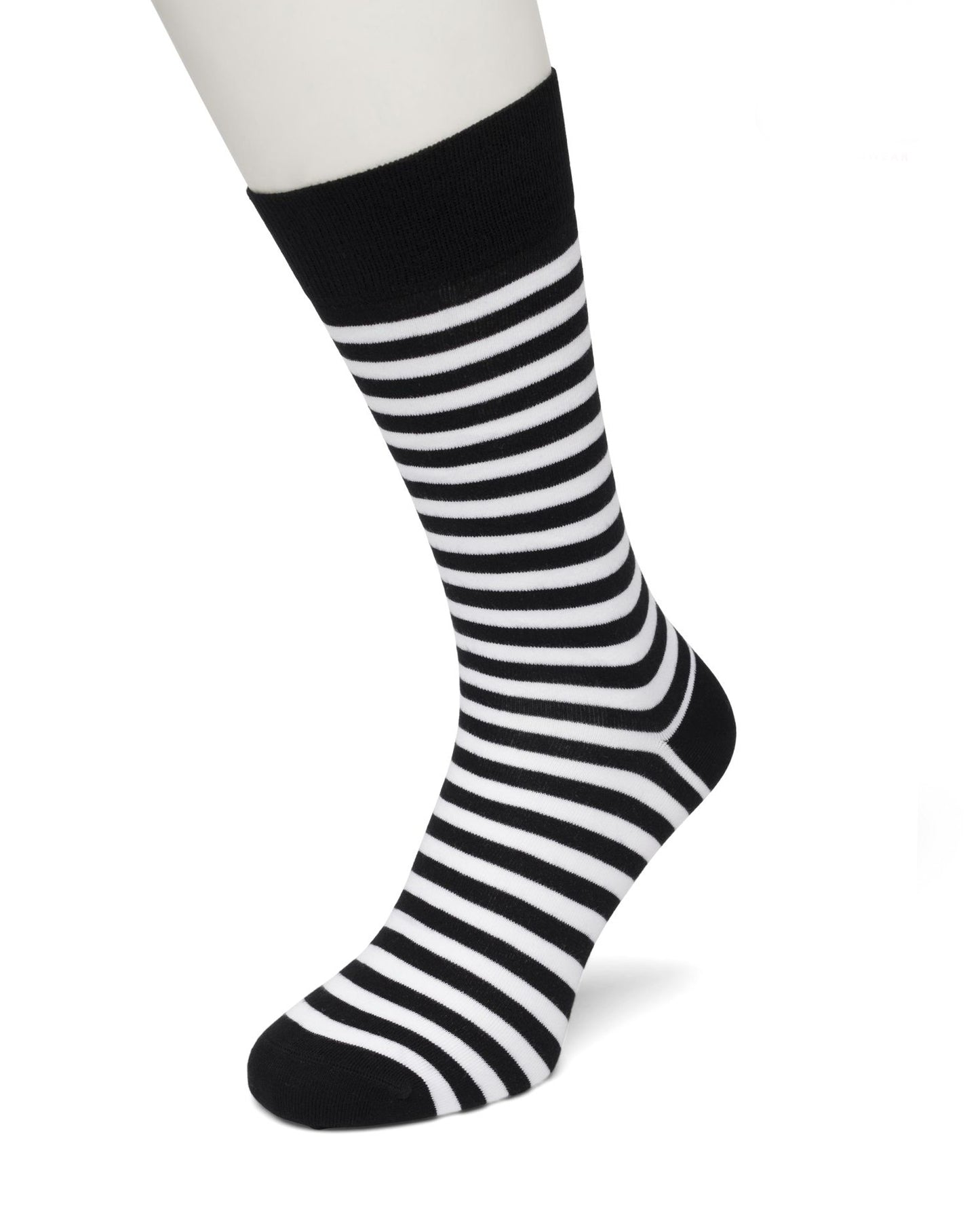 Bonnie Doon BD04,21,01 Stripe Sock - Men's black and white horizontal stripe cotton socks