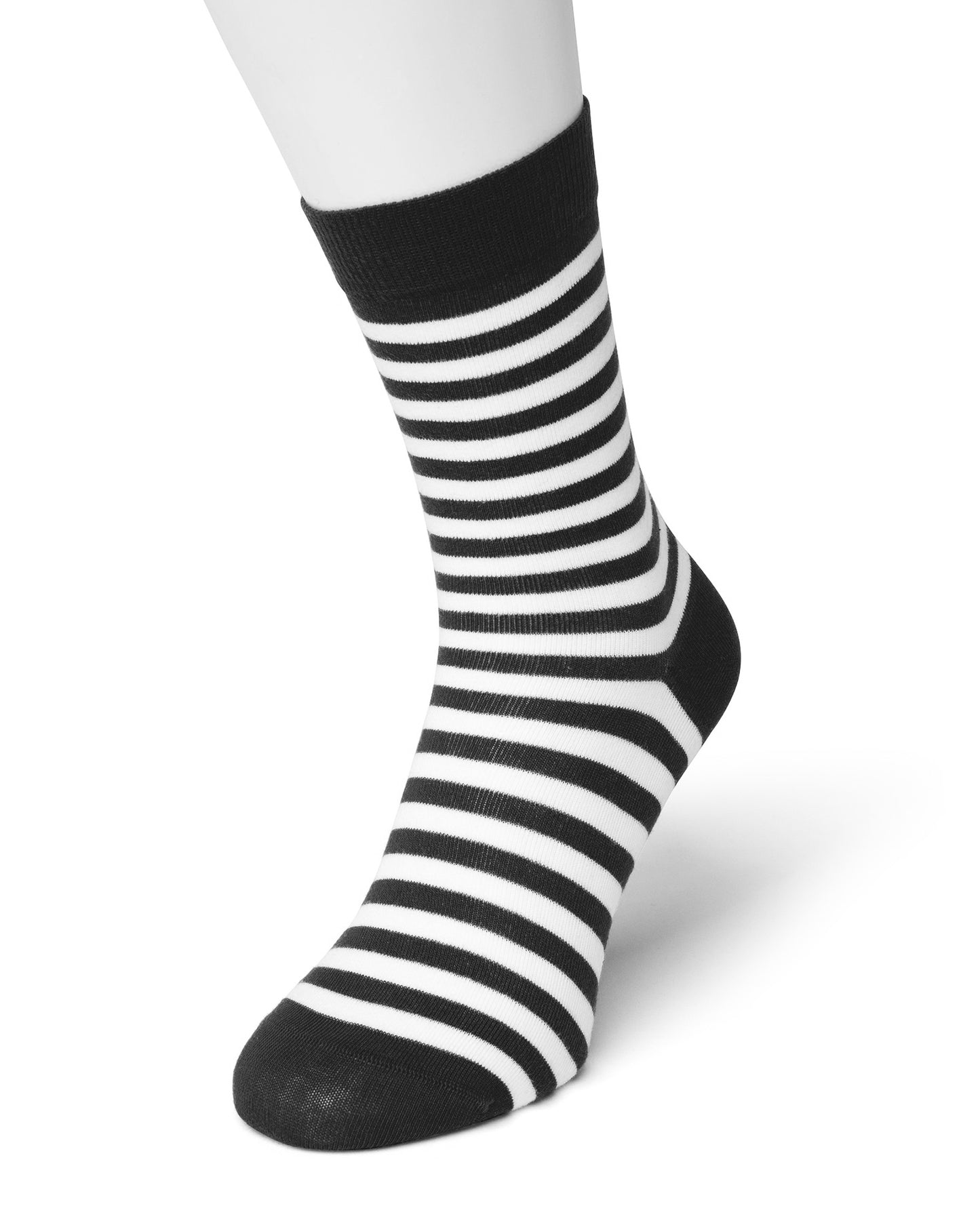 Bonnie Doon BD041101 Stripe Sock - Women's black and white horizontal stripe cotton socks