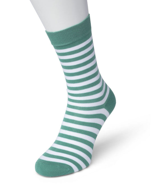 Bonnie Doon BD041101 Stripe Sock - Women's pale green and white horizontal stripe cotton socks