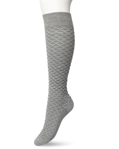 Bonnie Doon BP211506 Cable Knee-highs - Grey (medium grey heather) soft and warm knitted knee-high socks with a criss-cross diamond textured pattern