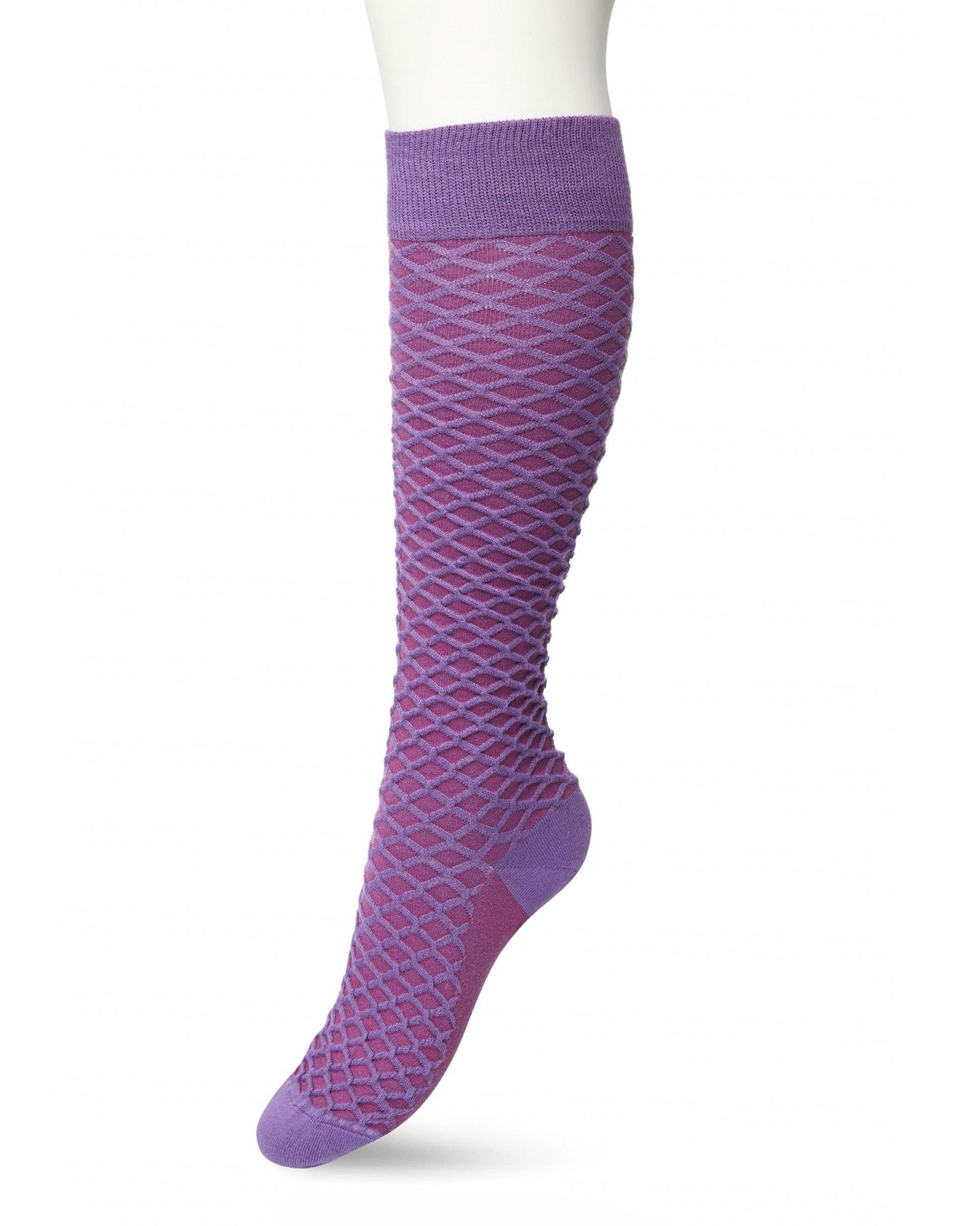 Bonnie Doon BP211506 Cable Knee-highs - Purple (concord grape) soft and warm knitted knee-high socks with a criss-cross diamond textured pattern