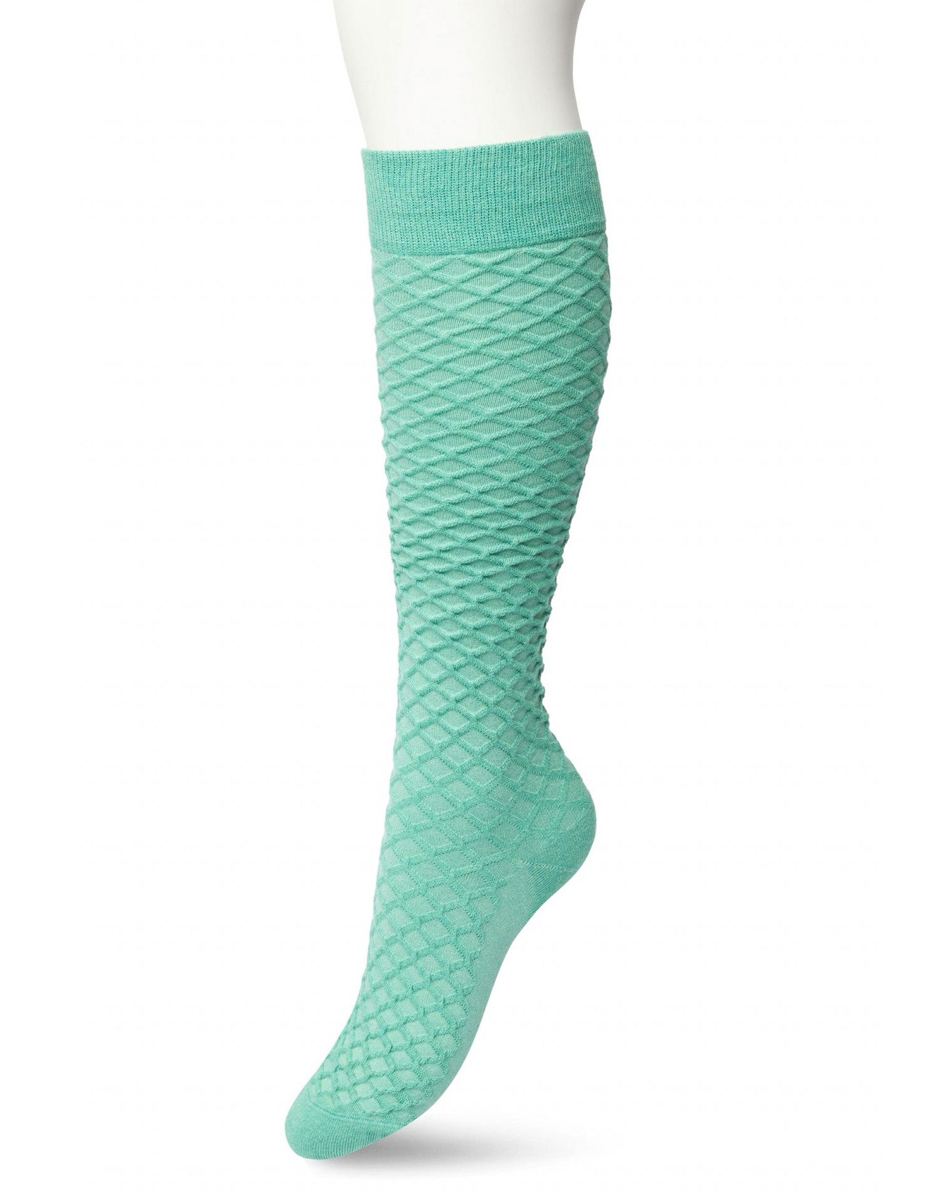 Bonnie Doon BP211506 Cable Knee-highs - Mint Green (malachite) soft and warm knitted knee-high socks with a criss-cross diamond textured pattern