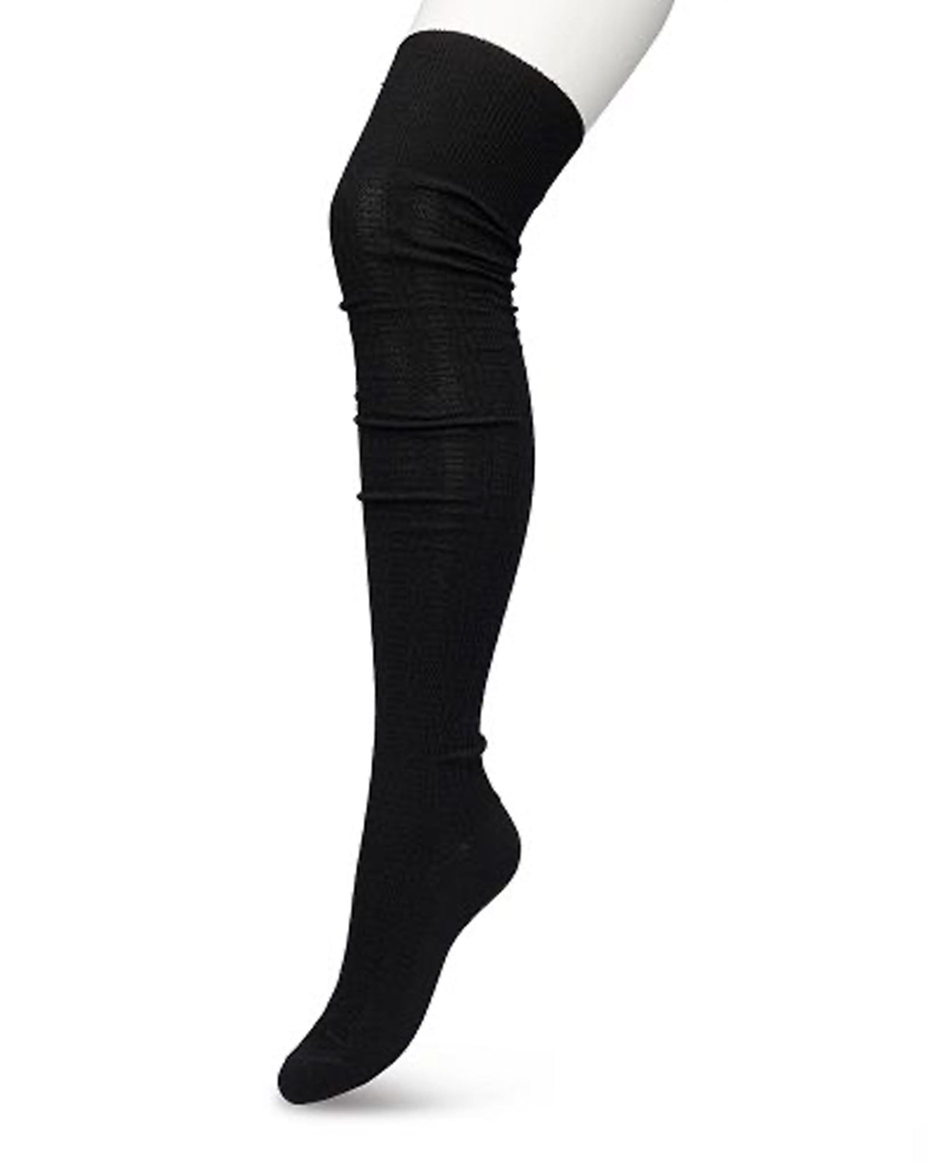 Bonnie Doon Cable Over-Knee Sock - Black cotton knitted over the knee socks with a cable knit style ribbed pattern 