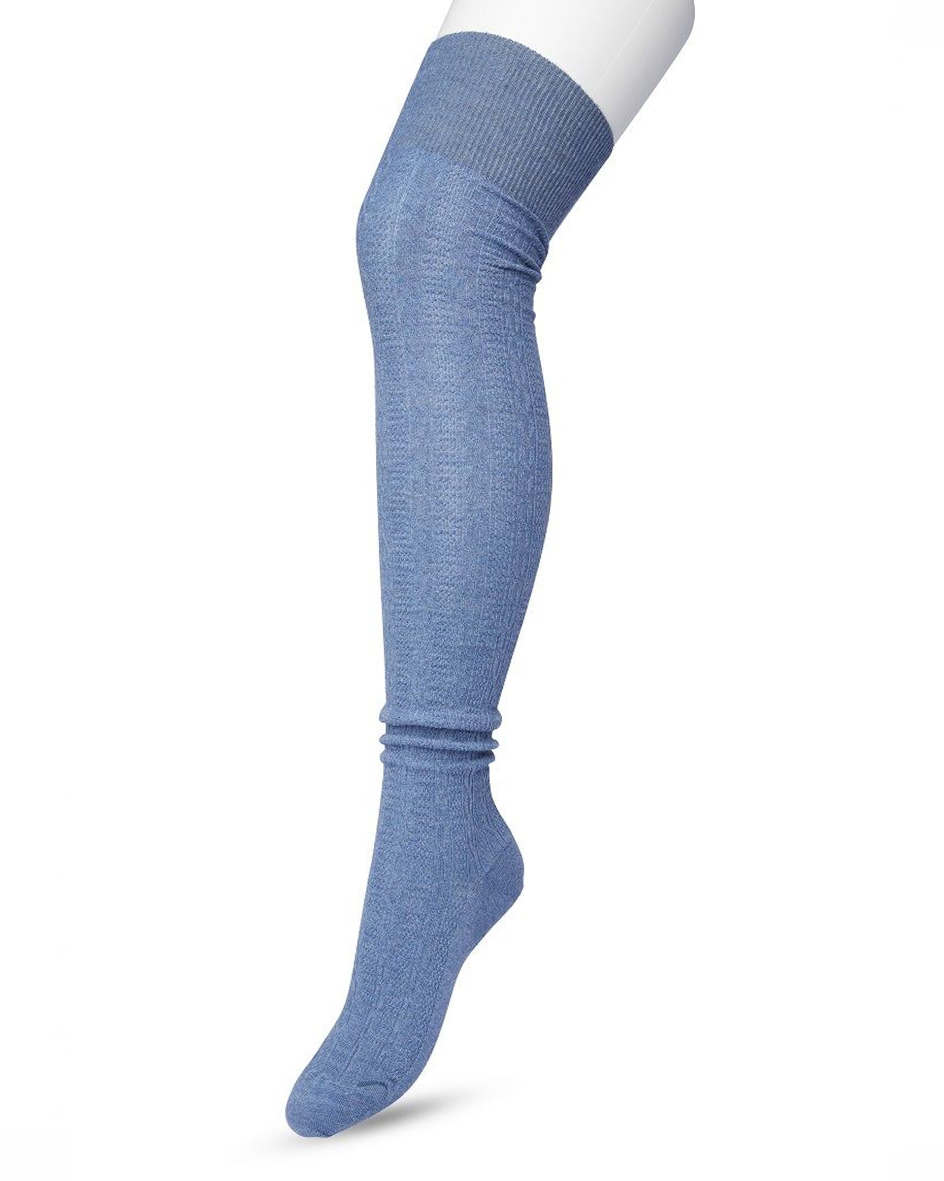 Bonnie Doon Cable Over-Knee Sock - Denim Blue (blue heather jeans) cotton knitted over the knee socks with a cable knit style ribbed pattern 