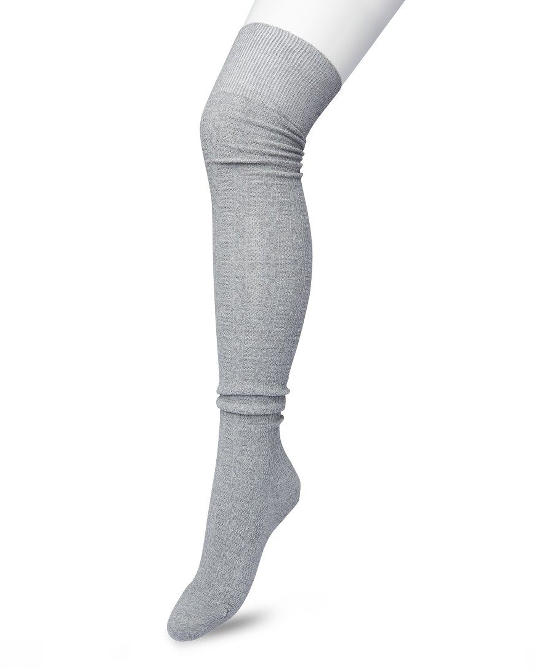 Bonnie Doon Cable Over-Knee Sock - Light grey (grey heather) cotton knitted over the knee socks with a cable knit style ribbed pattern 