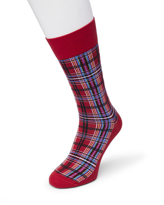 Bonnie Doon BP212114 Checks Sock - Red cotton crew length ankle socks with a multicoloured tartan style pattern
