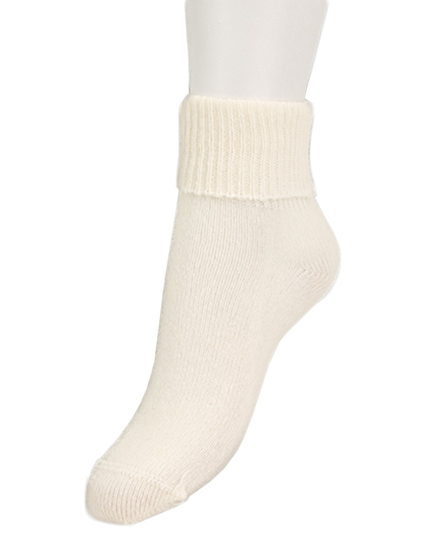 Cream knitted wool sock on a white background