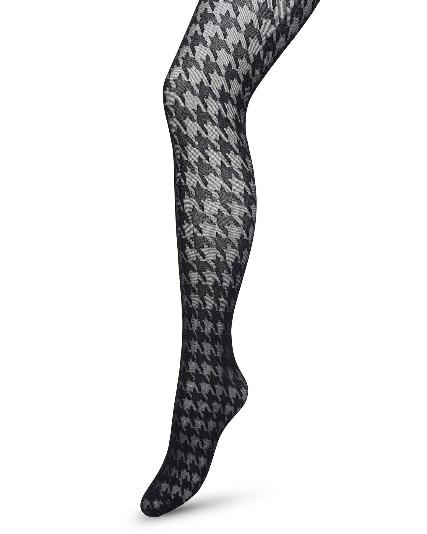 Bonnie Doon BP221903 Houndstooth Tights - Sheer black fashion tights with a woven opaque dogtooth pattern.