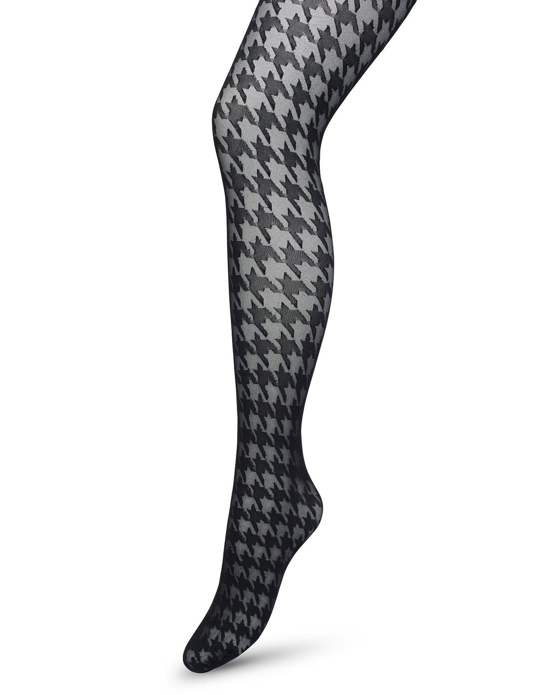 Bonnie Doon BP221903 Houndstooth Tights - Sheer black fashion tights with a woven opaque dogtooth pattern.