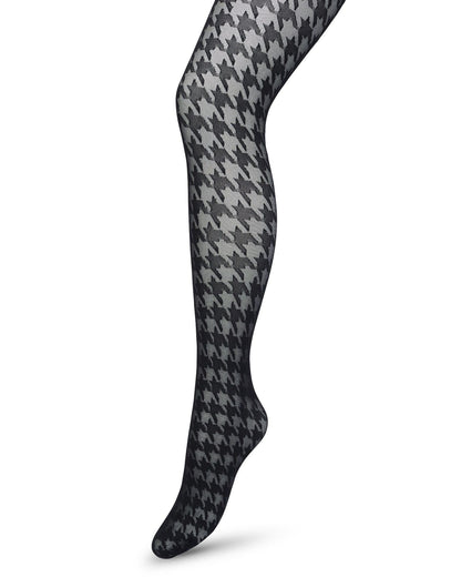 Bonnie Doon BP221903 Houndstooth Tights - Sheer black fashion tights with a woven opaque dogtooth pattern.
