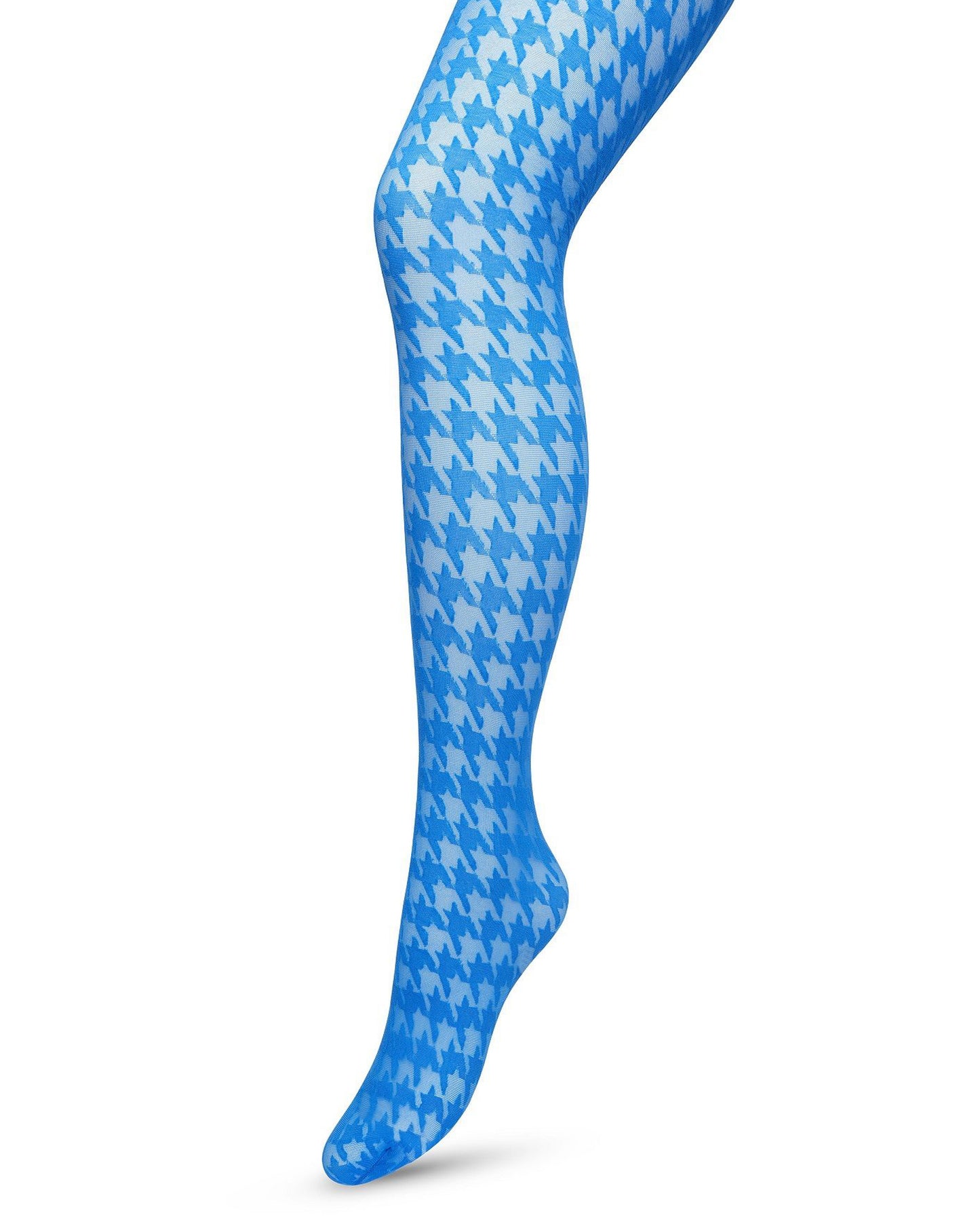Bonnie Doon BP221903 Houndstooth Tights - Sheer fashion tights with a woven opaque dogtooth pattern in bright electric blue
