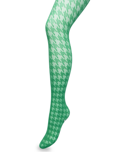 Bonnie Doon BP221903 Houndstooth Tights - Sheer fashion tights with a woven opaque dogtooth pattern in bright kelly green