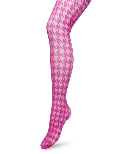 Bonnie Doon BP221903 Houndstooth Tights - Sheer fashion tights with a woven opaque dogtooth pattern in bright pink.